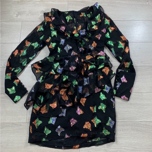 The Kooples Silk Ruffle Butterfly Bomb Mini Long Sleeve Dress - Picture 6 of 16